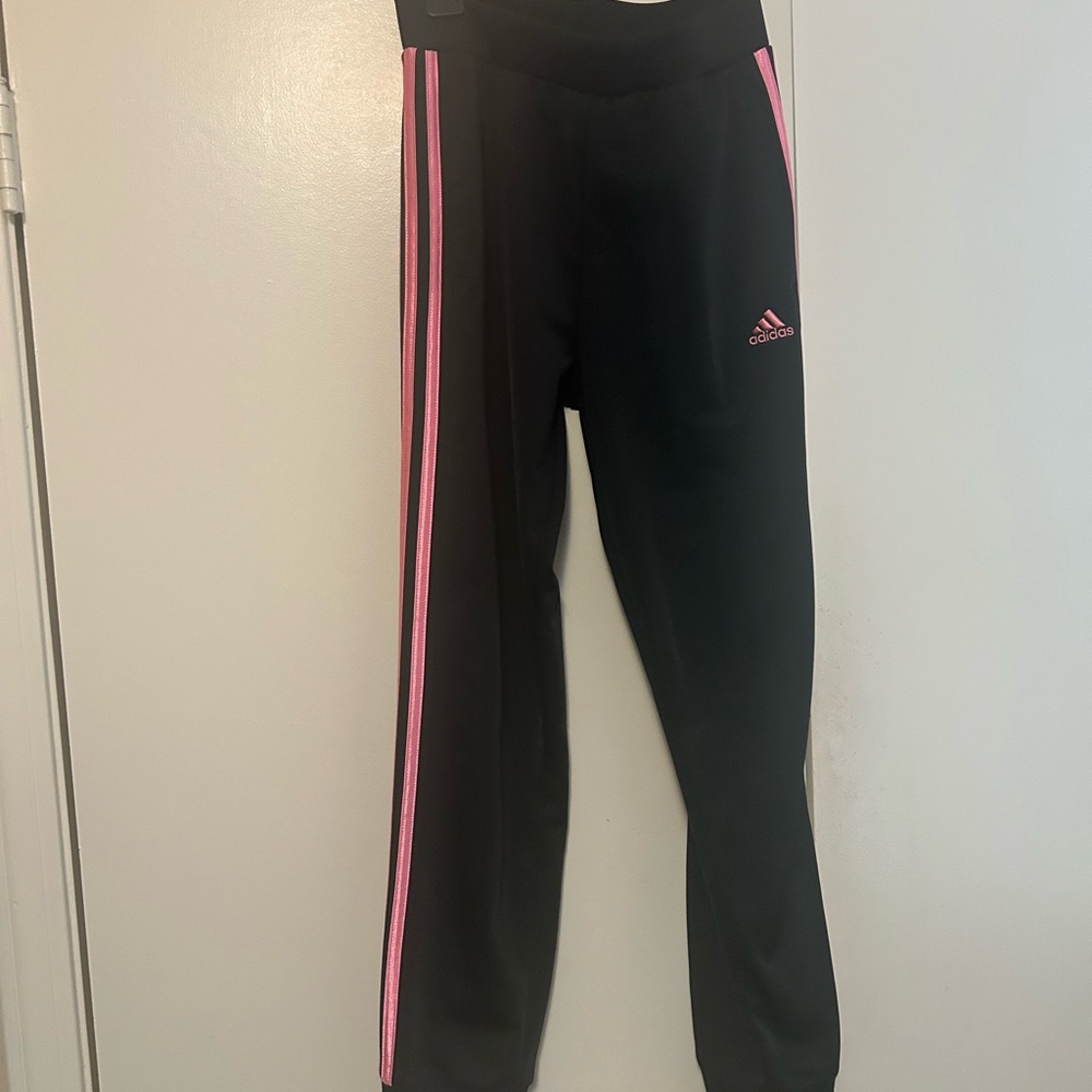 Adidas Black and Pink Sweatpants with Signature Style